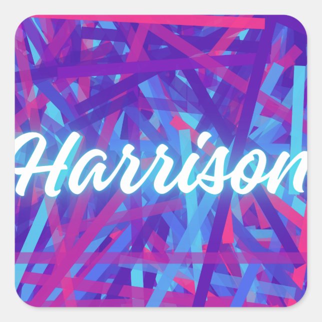 Cuadrada Pegatina de nombre personalizado – Harrison – Etiq (Anverso)