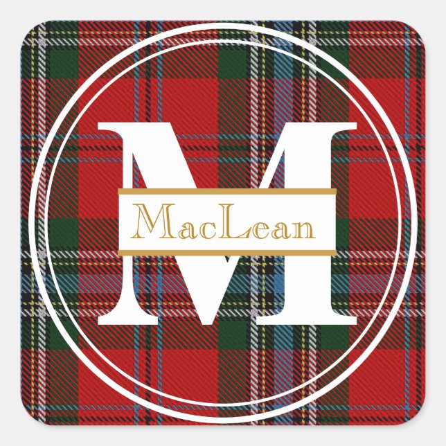 Cuadrada Pegatina de nombres de monograma de MacLean Tartan (Anverso)