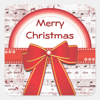 Cuadrada Pegatina de notas de cinta roja de Feliz Navidad