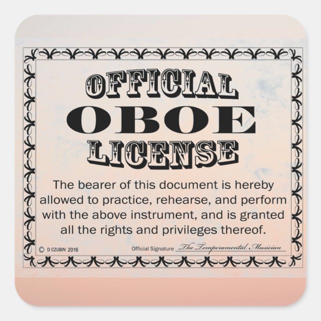 Cuadrada Pegatina de Oboe License Square (Anverso)