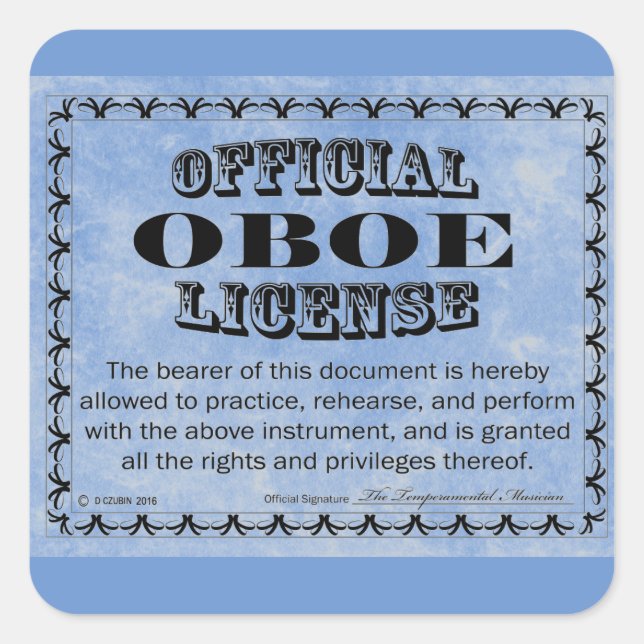 Cuadrada Pegatina de Oboe License Square (Anverso)