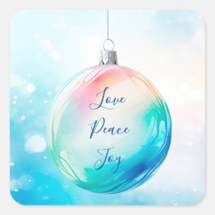 Cuadrada pegatina de Ornamentos de Navidad de "Love Peace J