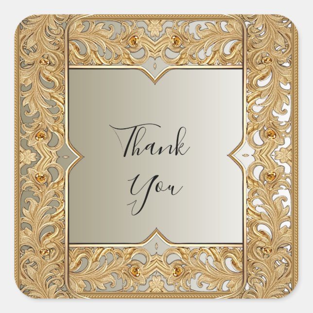 Cuadrada Pegatina de Ornato de Oro Moderno (Anverso)