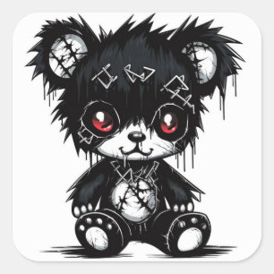 Cuadrada Pegatina de osito de peluche de horror dulce – San