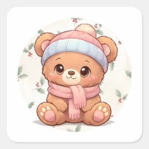 Cuadrada Pegatina de Osito Teddy Kawaii Adorable