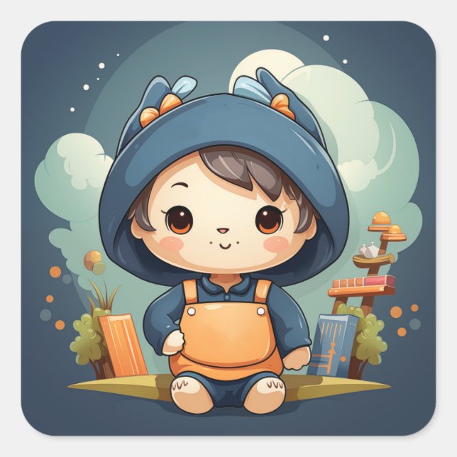 Cuadrada Pegatina de oso bebé (Anverso)