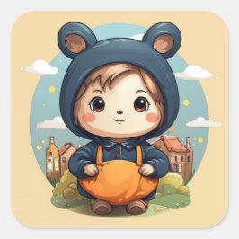 Cuadrada Pegatina de oso bebé