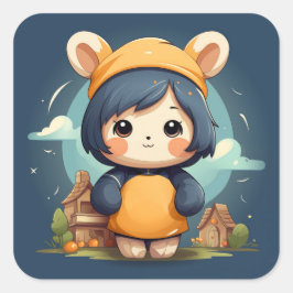 Cuadrada Pegatina de oso bebé