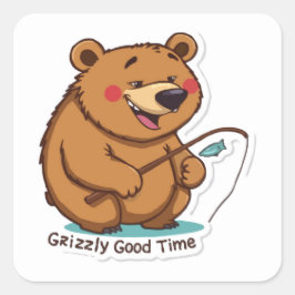 Cuadrada Pegatina De Oso Grizzly - Pescado Al Aire Libre