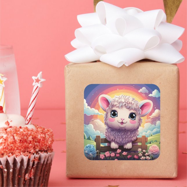 Cuadrada Pegatina de ovejas de corte (Fiesta)