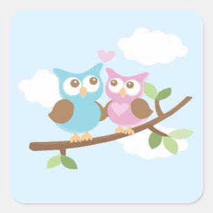 Cuadrada Pegatina de Owl Love Square