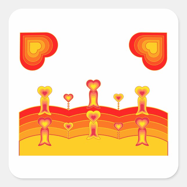 Cuadrada Pegatina de paisaje de corazones (Anverso)