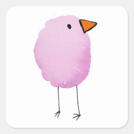 Cuadrada Pegatina de pájaro acuarela rosa linda