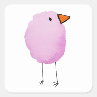 Cuadrada Pegatina de pájaro acuarela rosa linda