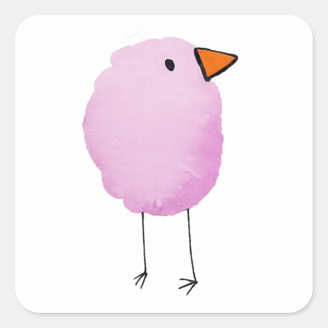 Cuadrada Pegatina de pájaro acuarela rosa linda (Anverso)