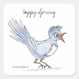 Cuadrada Pegatina de pájaro de primavera feliz
