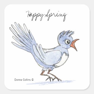 Cuadrada Pegatina de pájaro de primavera feliz