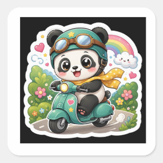 Cuadrada Pegatina de panda bebé lindo leyendo libro