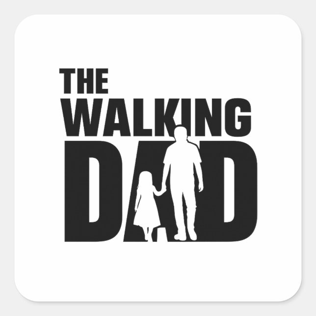 Cuadrada Pegatina de Papá Caminando Padre e Hija (Anverso)