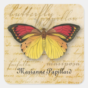 Cuadrada Pegatina de Papillon Words