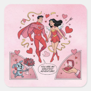 Cuadrada Pegatina de Pareja de Superhéroes Románticos