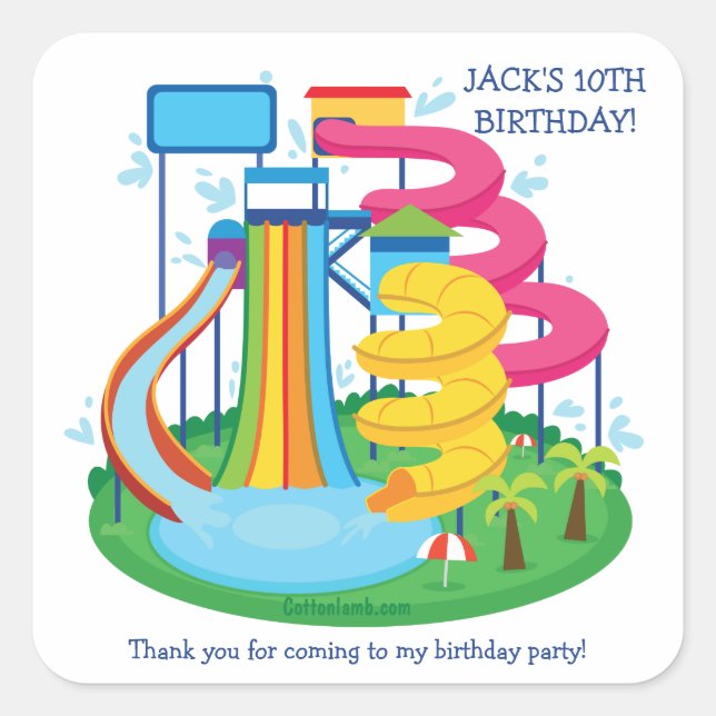 Cuadrada Pegatina de parque acuático (Anverso)