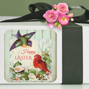 Cuadrada Pegatina de Pascua Floral de Aves de Primavera Vin