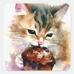 Cuadrada Pegatina de pastel de gato