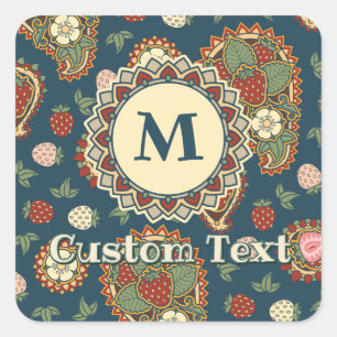 Cuadrada Pegatina de patrón de fresa paisley