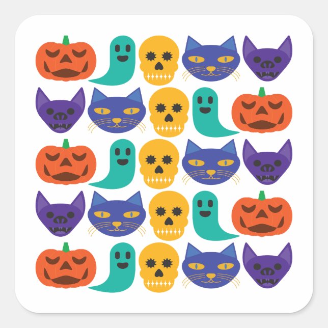 Cuadrada Pegatina de patrón de Halloween (Anverso)