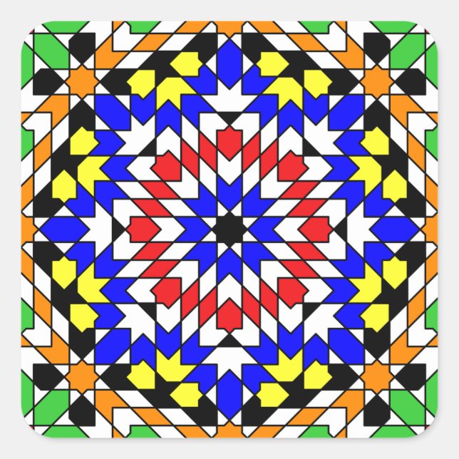 Cuadrada Pegatina de patrones geométricos islámicos (Anverso)