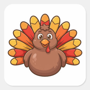Cuadrada Pegatina de pavo de dibujos animados de Acción de
