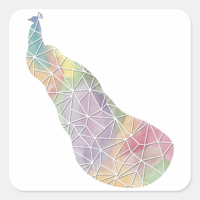 Cuadrada Pegatina de pavo real con mosaico de papel (Anverso)