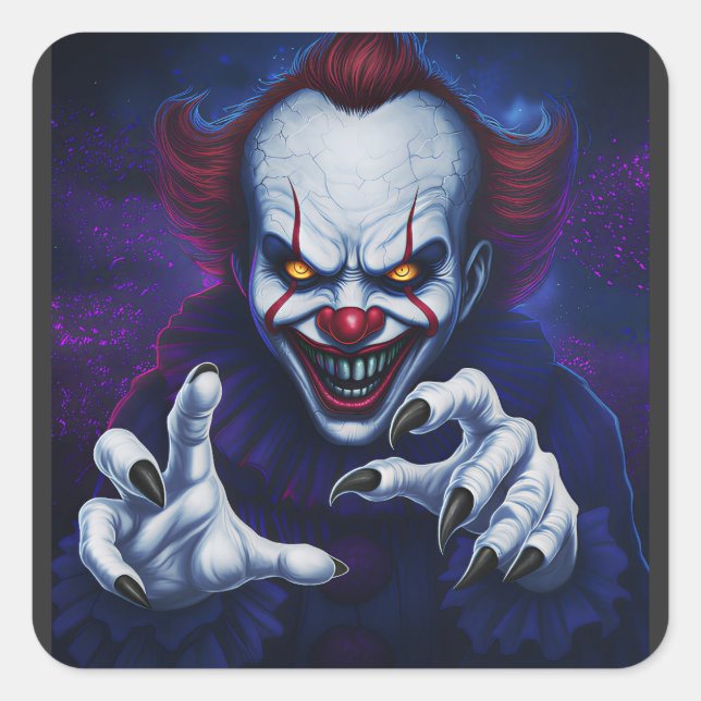 Cuadrada Pegatina de Payaso Aterrador (Anverso)