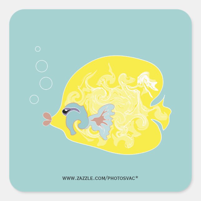Cuadrada Pegatina de peces amarillos (Anverso)