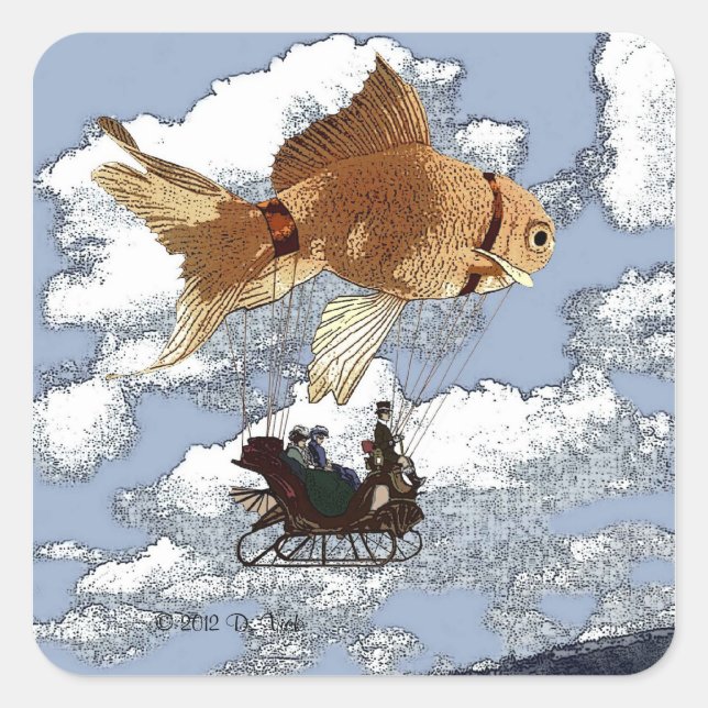 Cuadrada Pegatina de peces dorados (Anverso)