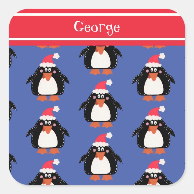 Cuadrada Pegatina de Penguin Square Navidades personalizado (Anverso)