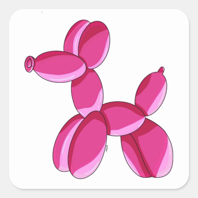 Cuadrada Pegatina de perro con globo rosa (Anverso)