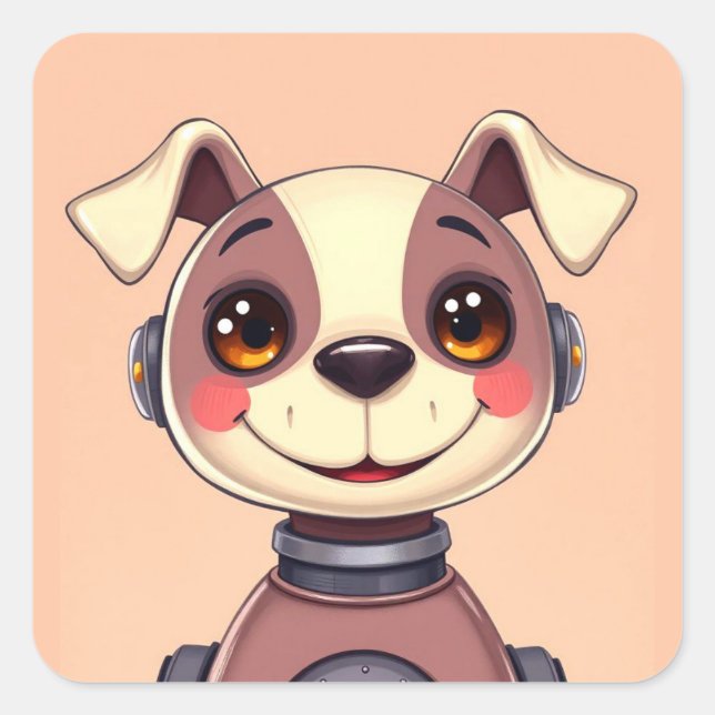 Cuadrada Pegatina de perro de Cute Toy Robot (Anverso)