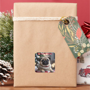 Cuadrada Pegatina de Perro de Feliz Navidad Pug