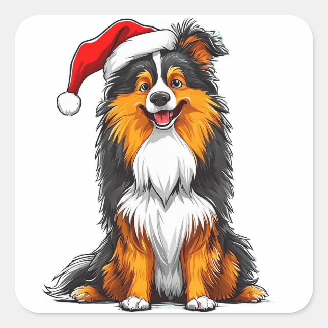Cuadrada Pegatina de perro de Navidad Sombrero de Santa Reg (Anverso)