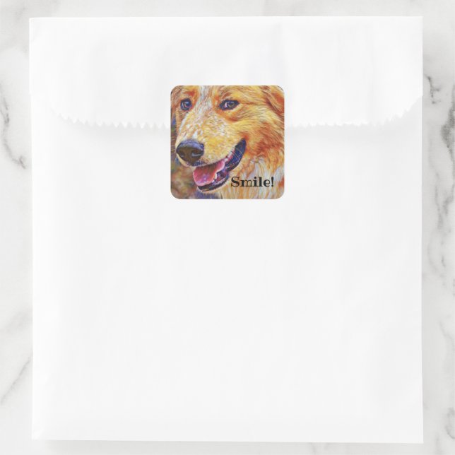 Cuadrada Pegatina de perro dulce Smile (Bolso)