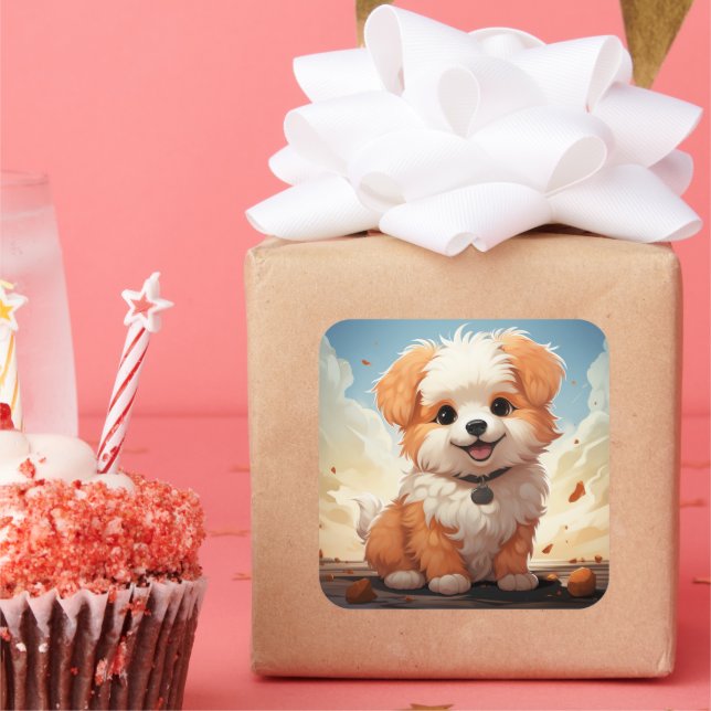 Cuadrada Pegatina de perro lindo (Fiesta)