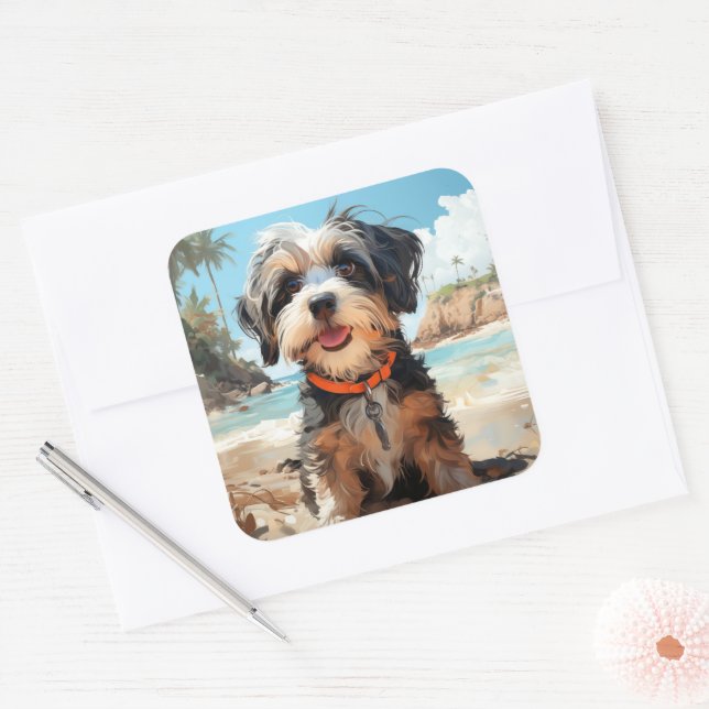 Cuadrada Pegatina de perro lindo (Sobre)