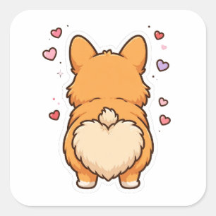 Cuadrada Pegatina de perro lindo corazón trasero de Corgi