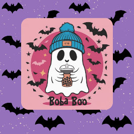 Cuadrada Pegatina de Personalizado Boba Boo de color rosa s