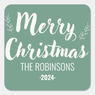 Cuadrada Pegatina de Personalizado de navidad verde con esc