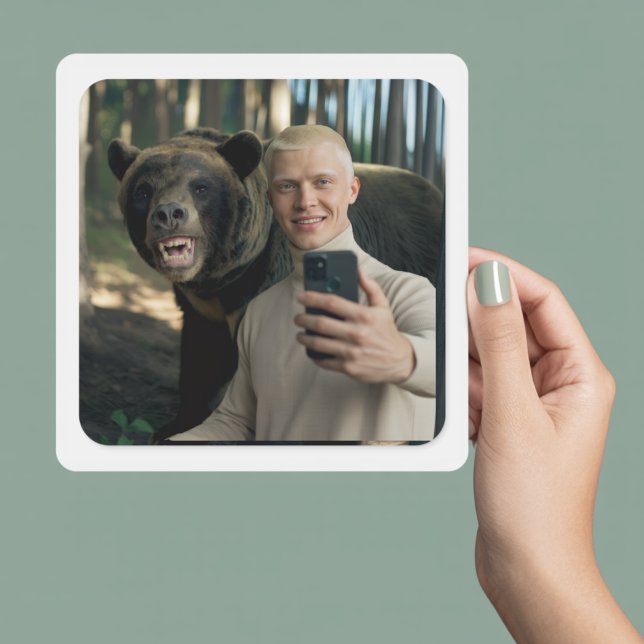 Cuadrada Pegatina de Personalizado de Oso Gracioso Selfie - (Subido por el creador)