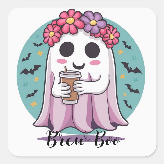 Cuadrada Pegatina de Personalizado rosado de café con golos (Anverso)
