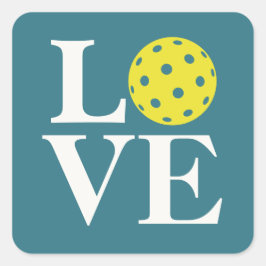 Cuadrada Pegatina de pickleball "LOVE" azul teal